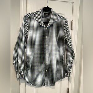 Esquire Size 15 Performance Slim Fit Non Iron Blue Green Plaid Button Down Shirt